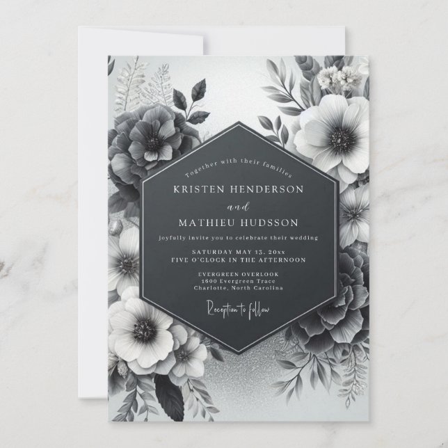 Invitación Charcoal Vesperal Flora Wedding (Anverso)