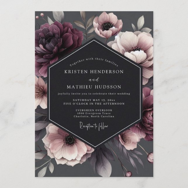 Invitación Charcoal Victorian Bloom Wedding (Anverso)