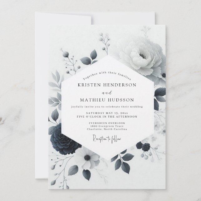 Invitación Charcoal Watercolor Bloom Wedding (Anverso)