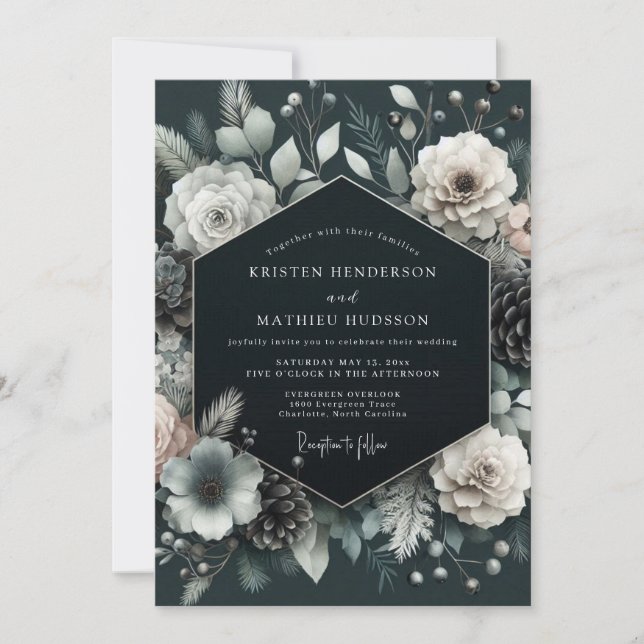 Invitación Charcoal Wintry Pine Wedding (Anverso)