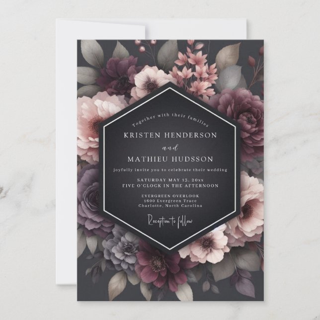 Invitación Charcoal Wistful Blossom Wedding (Anverso)