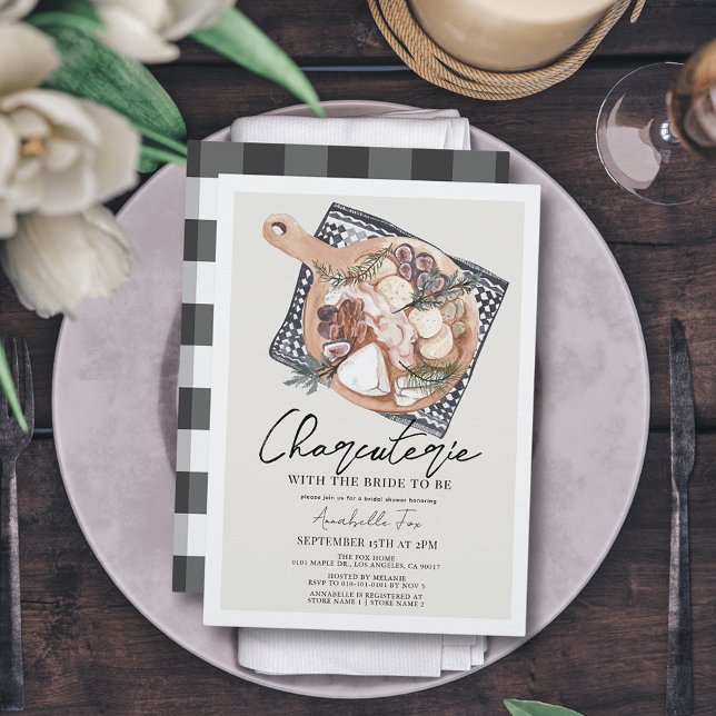 Invitación Charcuterie Board Black Gingham Bridal Shower (Subido por el creador)