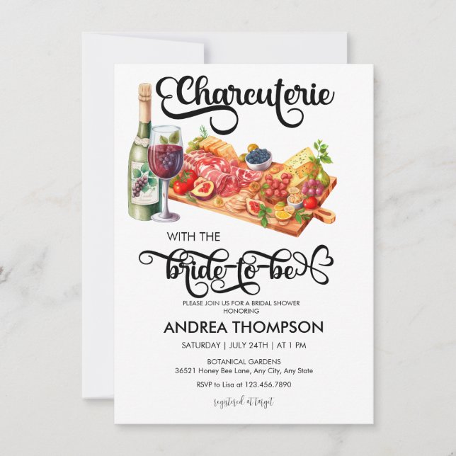 Invitación Charcuterie | Fiesta de Cheese Board | Ducha de no (Anverso)