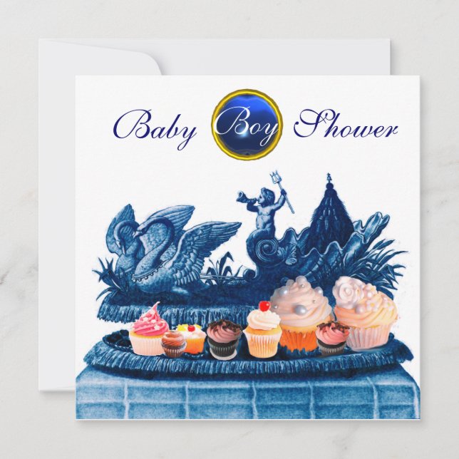 INVITACIÓN CHARIOTA AZUL DE SWANS / CHICO DE CUPCAKES BABY SH (Anverso)