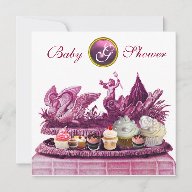 INVITACIÓN CHARIOTA ROSA DE SWANS / CHICA DE CUPCAKES BABY SH (Anverso)