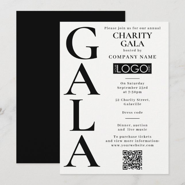 Invitación Charity Gala Fundraising Event QR Code Logo (Anverso / Reverso)