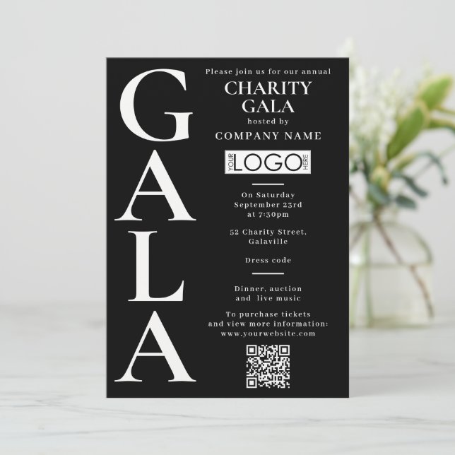 Invitación Charity Gala Fundraising Event QR Code Logo (Anverso de pie)