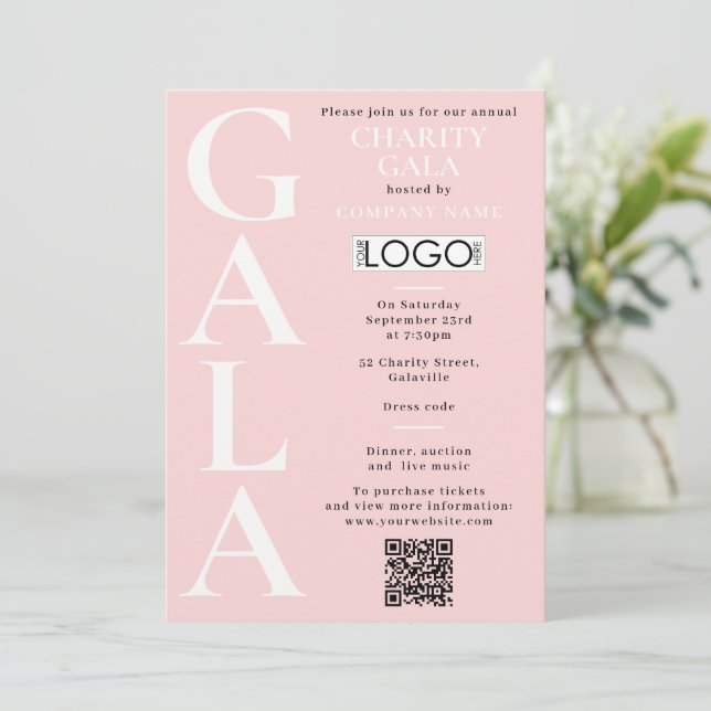 Invitación Charity Gala Fundraising Event QR Code Logo Pink (Anverso de pie)
