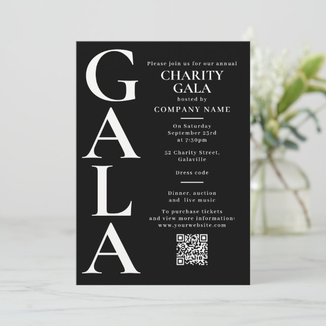 Invitación Charity Gala Template Fundraising Event QR Code (Anverso de pie)