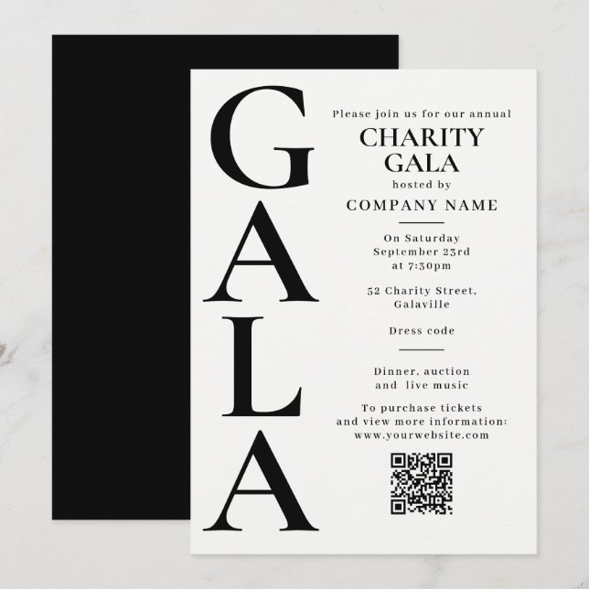 Invitación Charity Gala Template Fundraising Event QR Code (Anverso / Reverso)