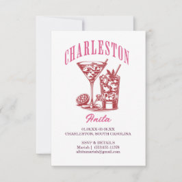 Invitación charleston bachelorette cocktail rosado
