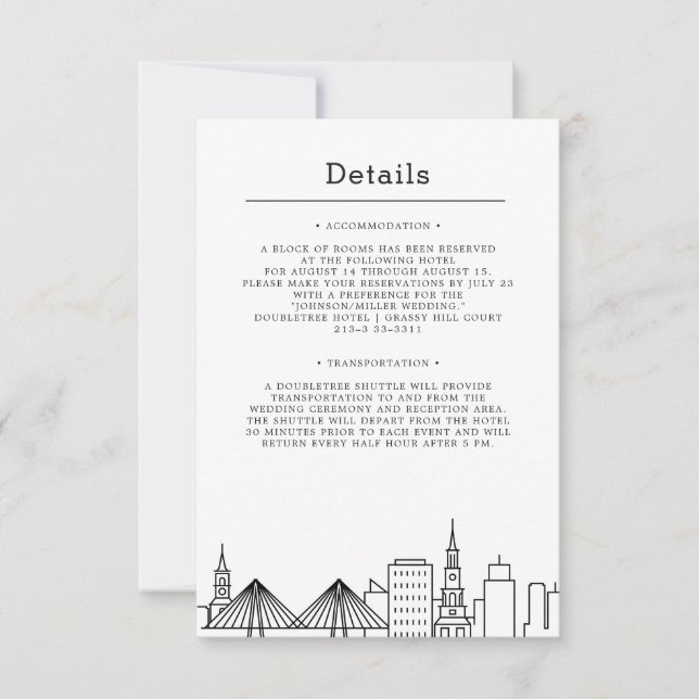 Invitación Charleston Boda | Detalles del invitado (Anverso)