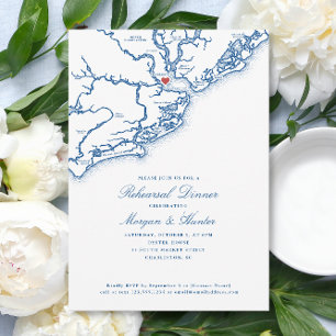Invitación Charleston Map Naval Boda azul Ensayo Cena