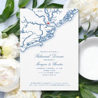 Invitación Charleston Map Naval Boda azul Ensayo Cena