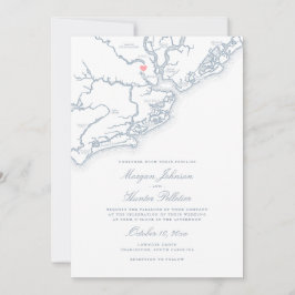 Invitación Charleston SC Map Elegant Dusty Blue Boda