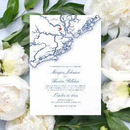 Invitación Charleston SC Map Elegant Navy Blue Boda