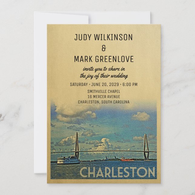Invitación Charleston Wedding Invitation Vintage MidCentury (Anverso)