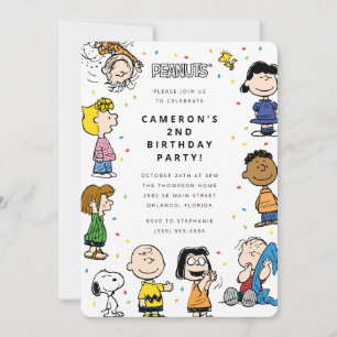 Invitación Charlie Brown y el cumpleaños de Gang Confetti