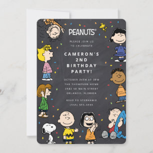 Invitación Charlie Brown y Gang Chalkboard Confetti Cumpleaño