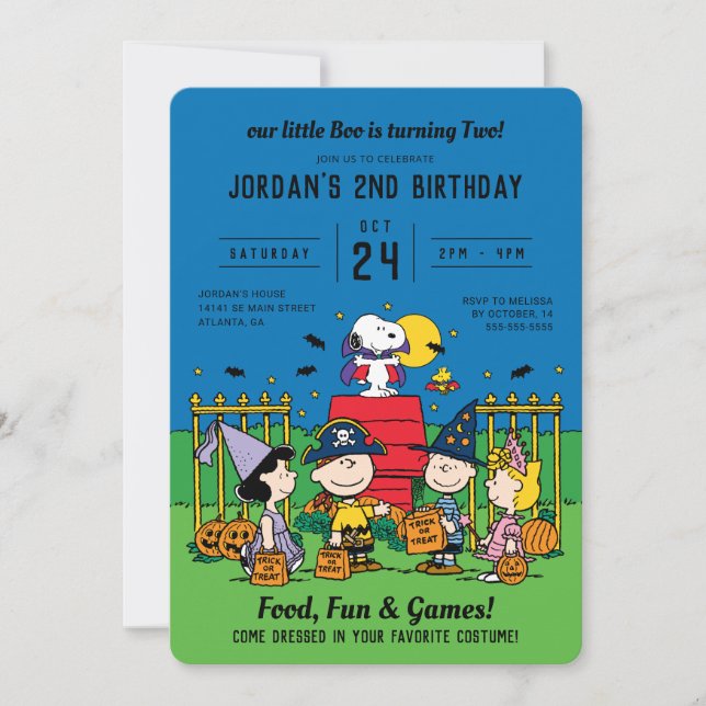 Invitación Charlie Brown y Halloween de pandillas 2º cumpleañ (Anverso)