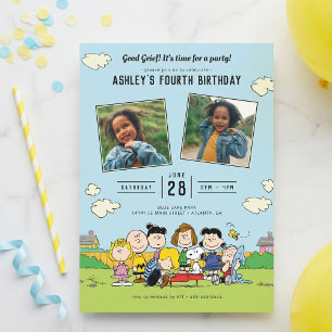 Invitación Charlie Brown y la foto de cumpleaños de la pandil