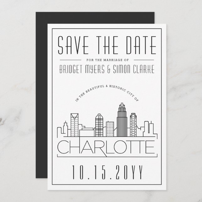 Invitación Charlotte Boda | Estilizado Skyline Guardar la fec (Anverso / Reverso)