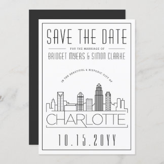 Invitación Charlotte Boda | Estilizado Skyline Guardar la fec