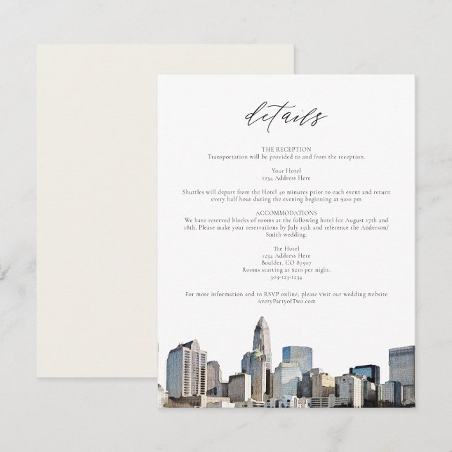 Invitación CHARLOTTE NORTH CAROLINA Wedding Details Card (Anverso / Reverso)