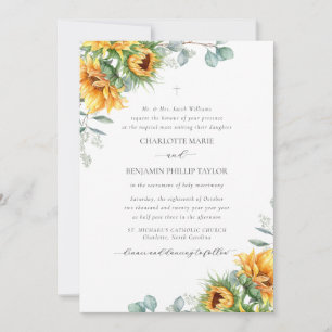 Invitación Charlotte Rustic Sunflowers Boda Católica