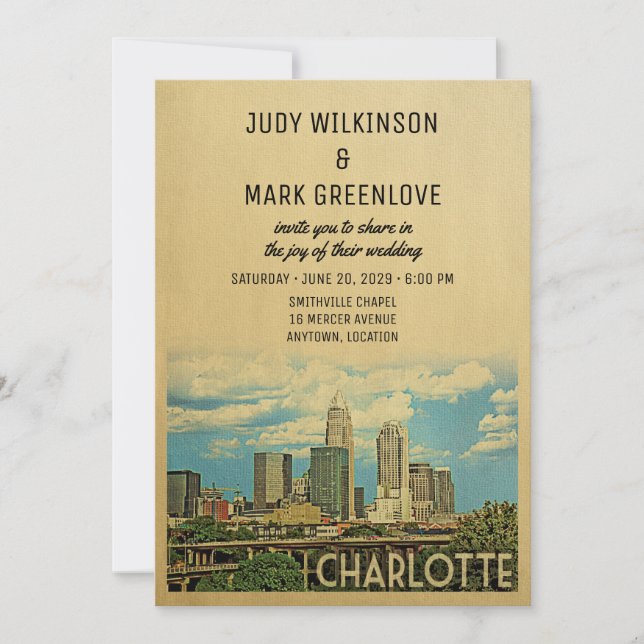 Invitación Charlotte Wedding Invitation Carolina del Norte (Anverso)