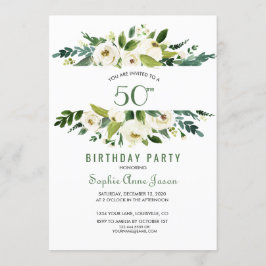 Invitación Charm acuarela Marco floral blanco 50 cumpleaños
