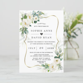 Invitación Charm Airy Greenery White Flowers Gold Boda