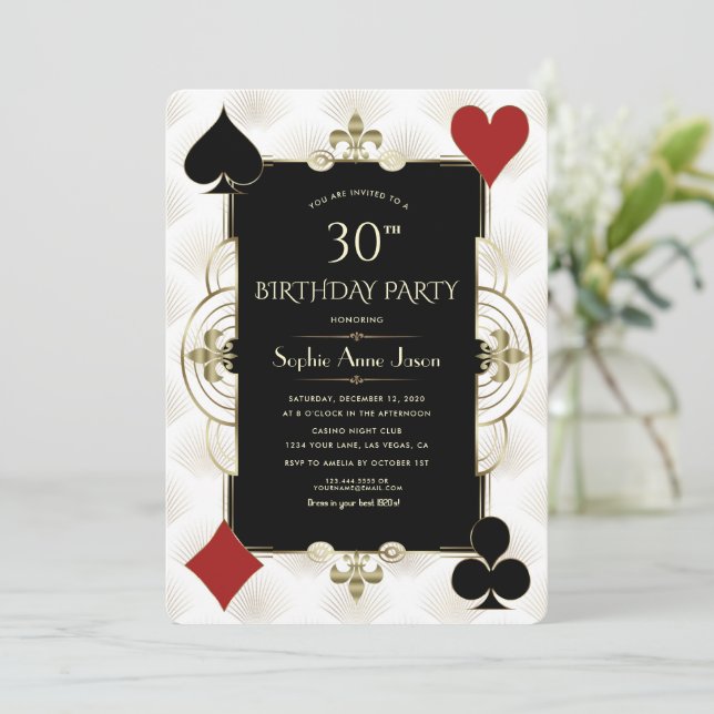 Invitación Charm Art Deco Casino Poker Mujer 30 cumpleaños (Anverso de pie)