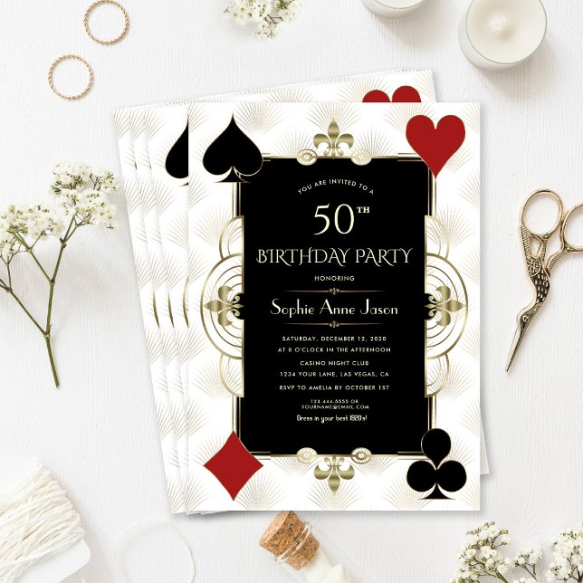 Invitación Charm Art Deco Casino Poker Mujer 50 cumpleaños (Subido por el creador)