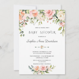 Invitación Charm Baño Acuarela Rosa Crema Floral Baby Shower