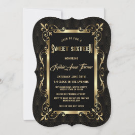 Invitación Charm Black Great Gatsby Art Deco 1920 SWEET 16