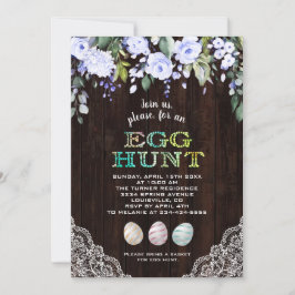Invitación Charm Blue Flowers Lace Wood Egg Hunt Easter