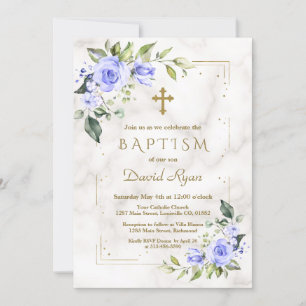 Invitación Charm Blue Flowers Purpurina de oro Marble Boy Bap
