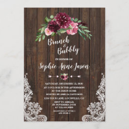 Invitación Charm Burgundy Floral Brunch Bubbly Bridal Shower