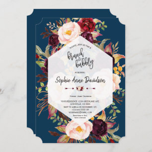 Invitación Charm Burgundy Floral Geométrica Brunch y Bubbly