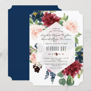 Invitación Charm Burgundy Floral Hexagon Frame Boda