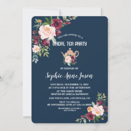 Invitación Charm Burgundy Floral Marina Bridal Shower Tea Fie