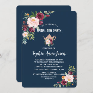 Invitación Charm Burgundy Floral Marina Bridal Shower Tea Fie