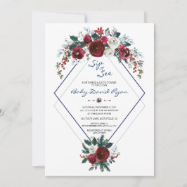 Invitación Charm Burgundy Floral Navy Ver Baby Shower