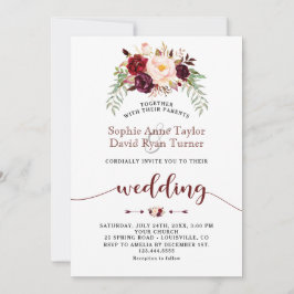 Invitación Charm Burgundy Marsala Boda de escritura a mano fl