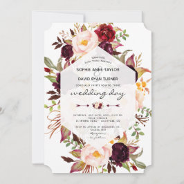 Invitación Charm Burgundy Marsala Boda Geométrico Floral