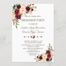 Invitación Charm Burgundy Red Marsala Floral Engagement Party