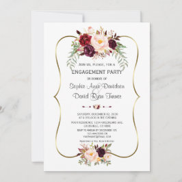 Invitación Charm Burgundy Rubor Floral Gold Engagement