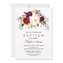 Charm Burgundy Rubor Floral White Cross Baptism