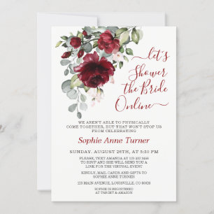 Invitación Charm Burgundy Rubor Flores, ducha virtual de novi